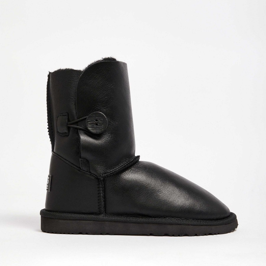 Kvinder UGG Since 1974 Knap Midt | Dame Burleigh Button Nappa Mid Nappa sort