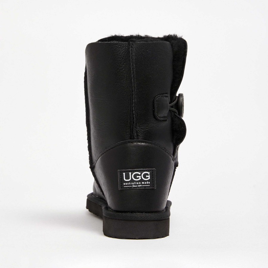 Kvinder UGG Since 1974 Knap Midt | Dame Burleigh Button Nappa Mid Nappa sort