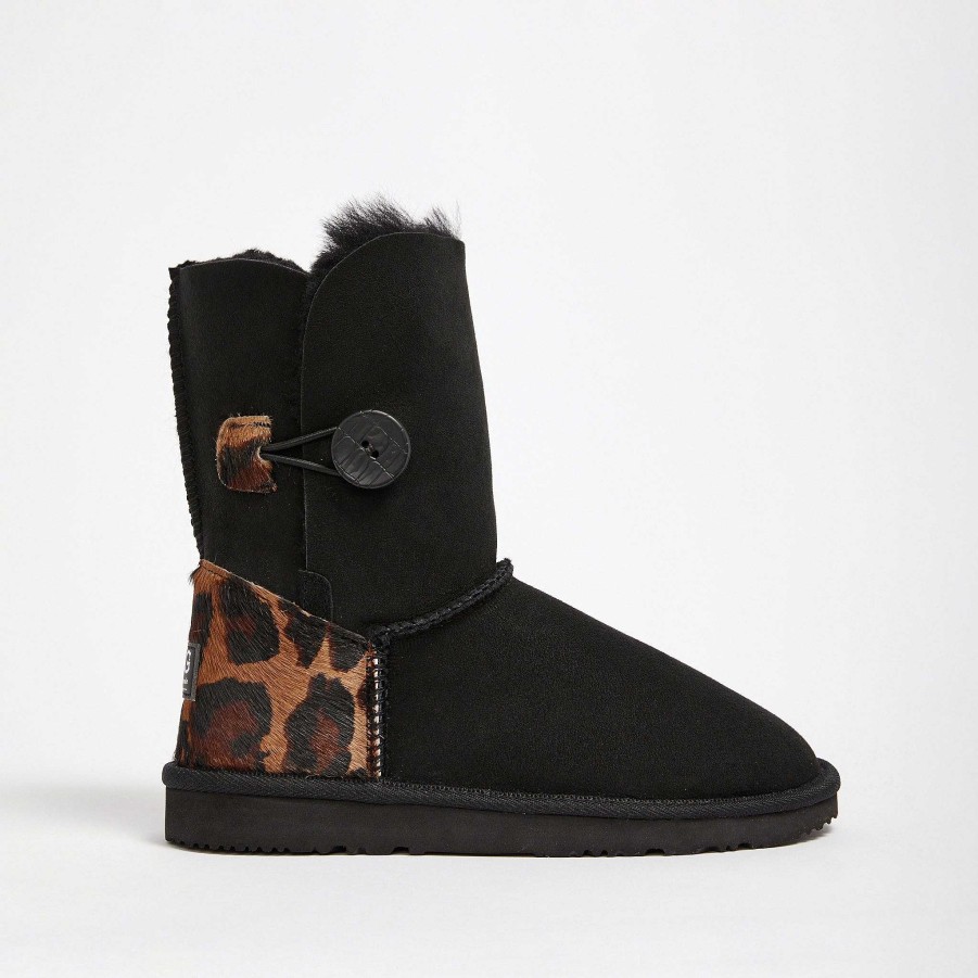 Kvinder UGG Since 1974 Knap Midt | Dame Burleigh Button Mid Designer Leopard